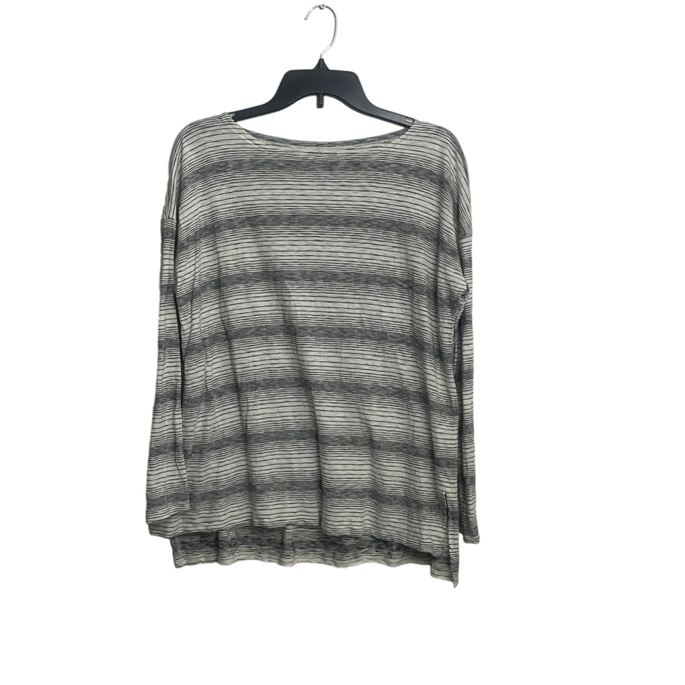 Eileen Fisher Women's Medium White Gray Stripe 3/4 Sleeve Cotton‎ Blend